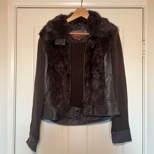 Y2K Jennyfer j genuine rabbit fur brown jacket size medium